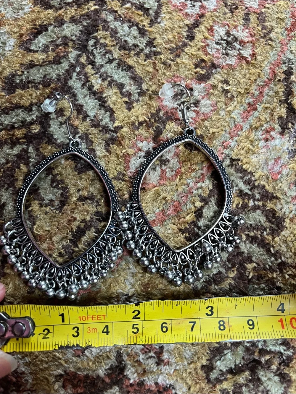 Boho Tibetan ornate teardrop beaded fringe earrings